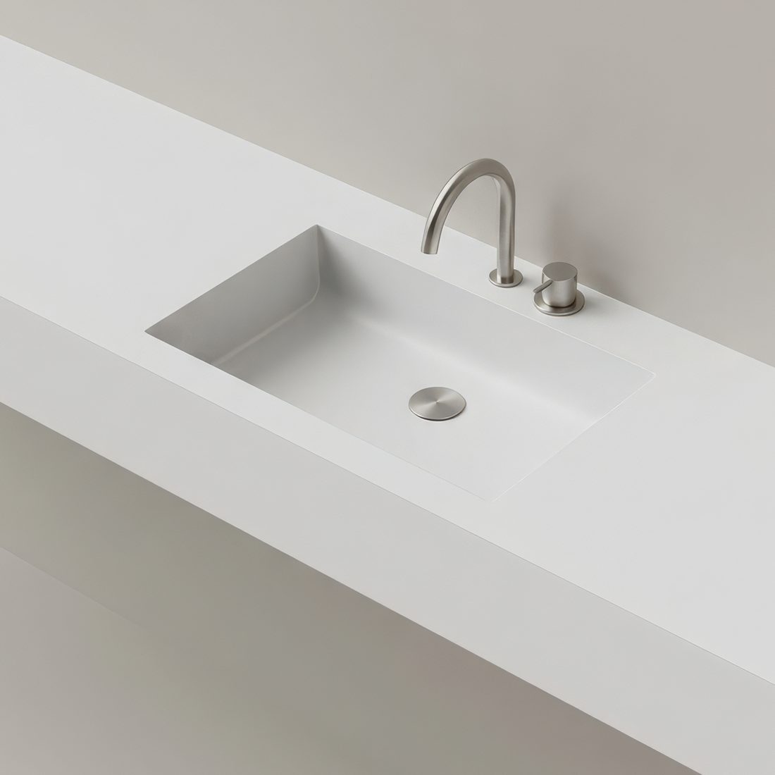 Beckentyp Solena - eckige Beckenmulde mit sanften Innenradien aus weiß mattem Corian