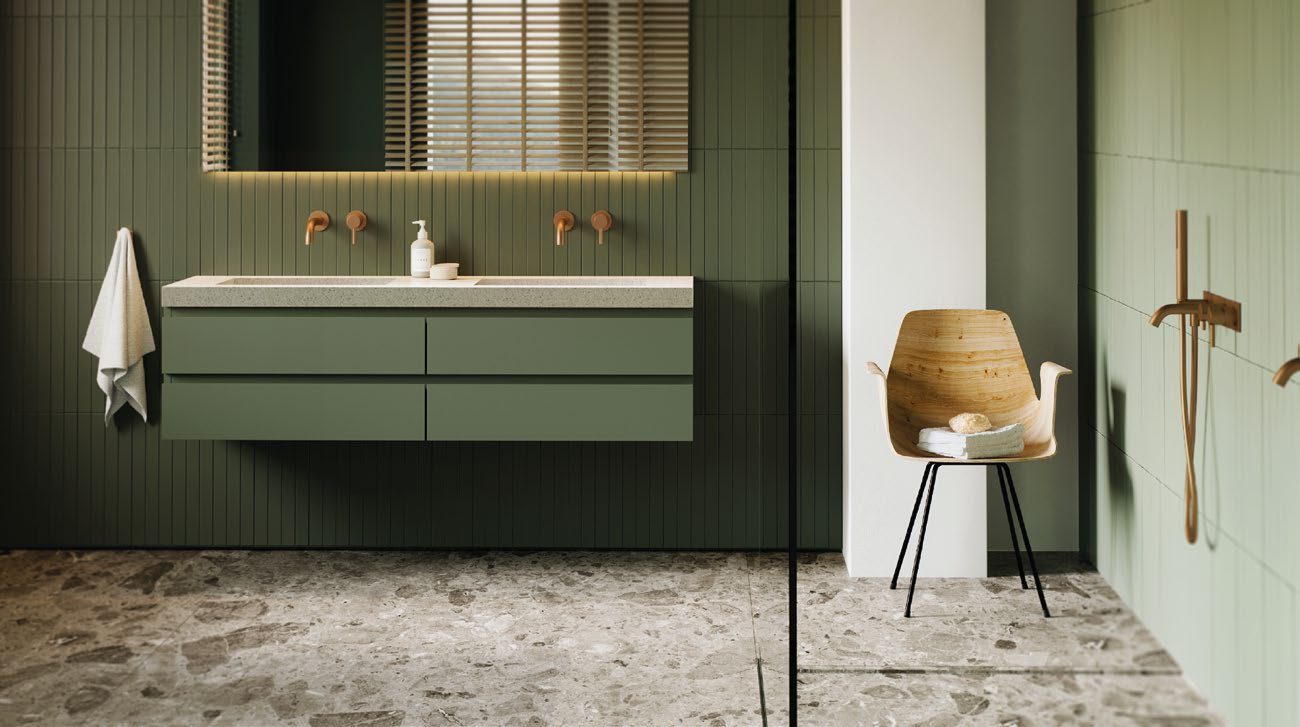 Cera Badmöbel in Salbeigrün mit Corian-Waschtisch